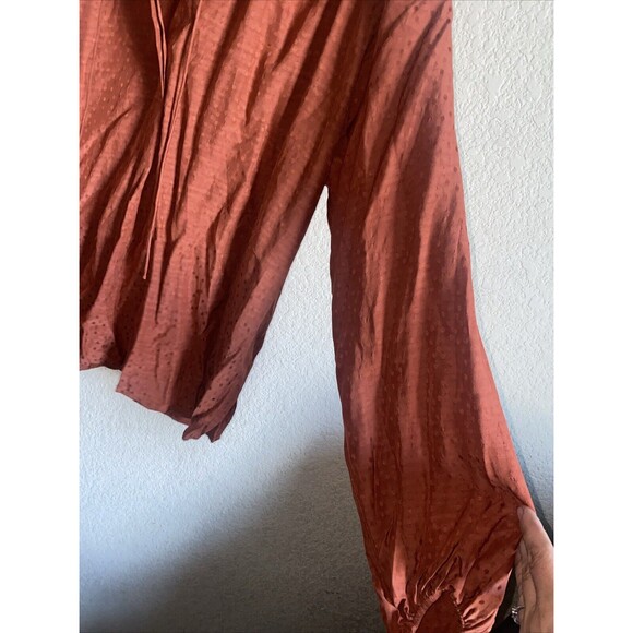 A NEW DAY WOMENS Prairie Peasant Ballon Long Sleeve Blouse Tie Button Front L - Picture 7 of 11